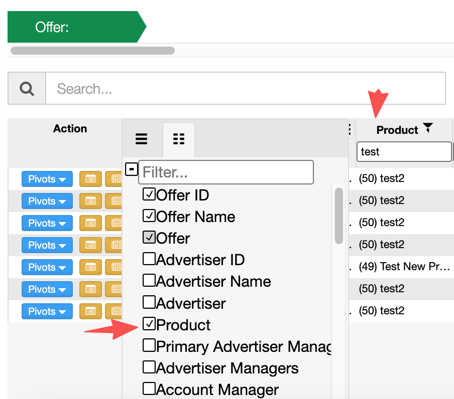 Product column on Stats