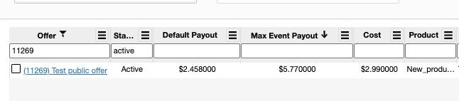 Max Event Payout column